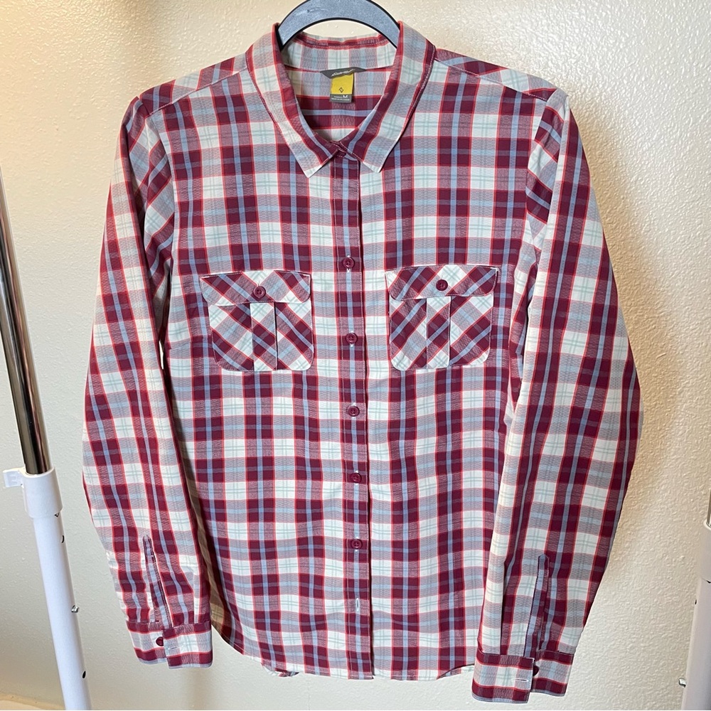 Eddie Bauer Red and White Casual Button Down Shirt